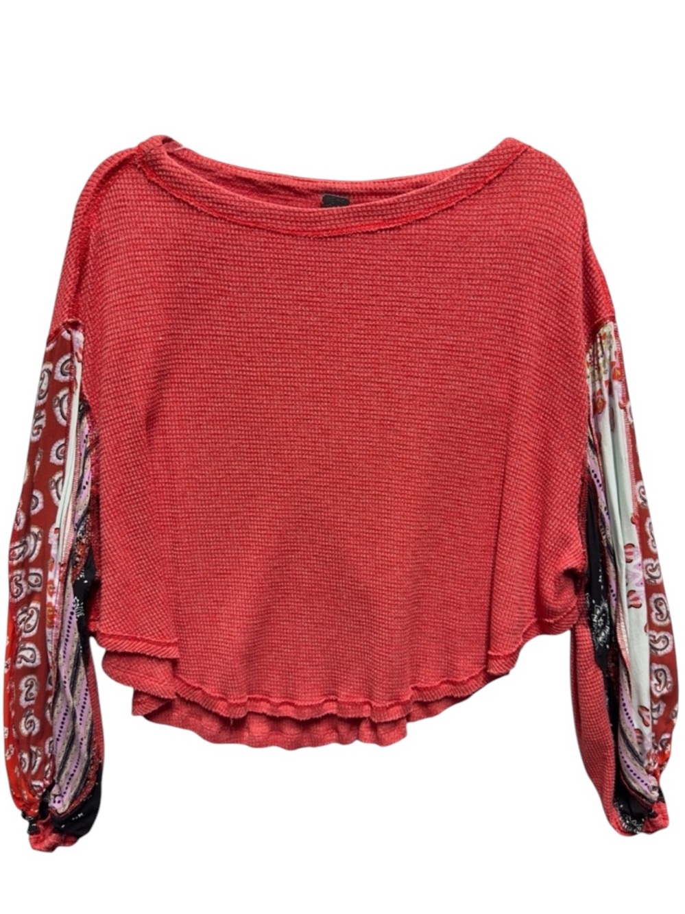 Cotton Waffle Knit Free People Bandana Blossom Balloon Paisley top Sweatshirt